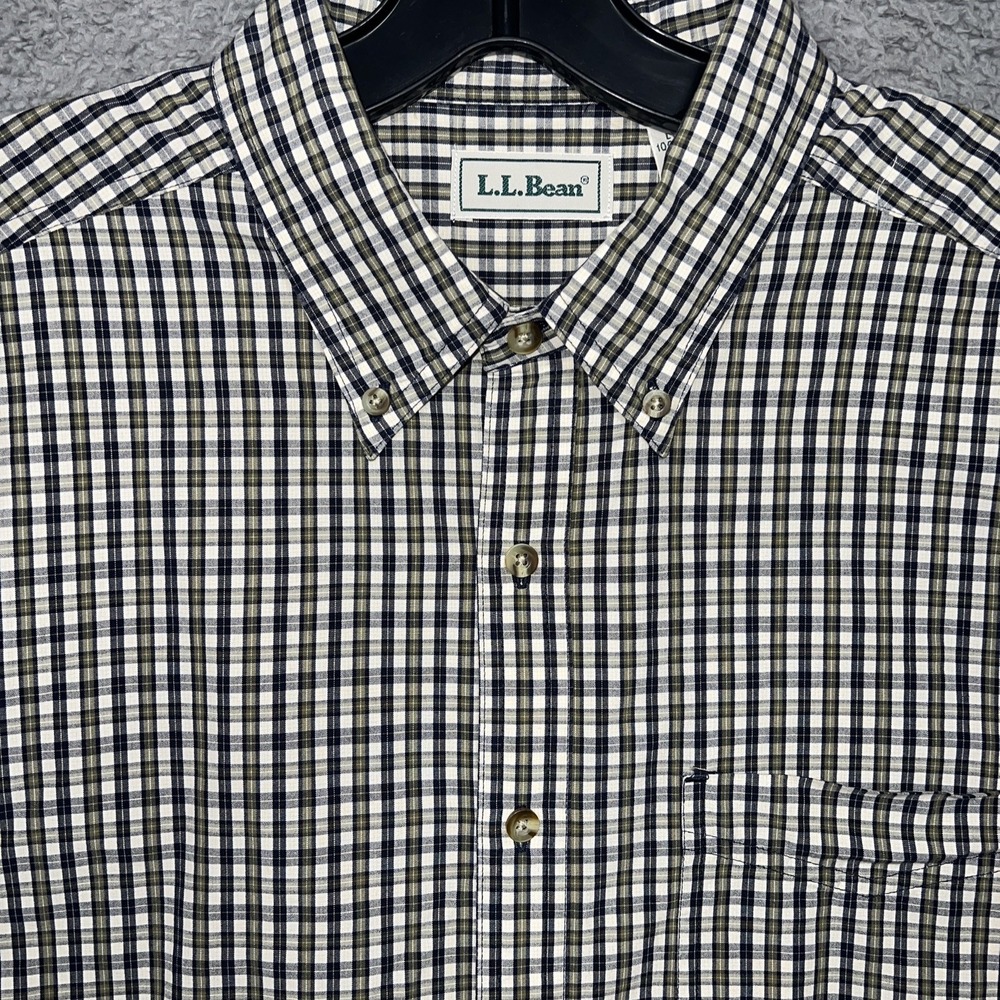 VTG LL Bean Shirt Men Sz LT Large Tall Brown Check Scotch Plaid Button Up Pocket